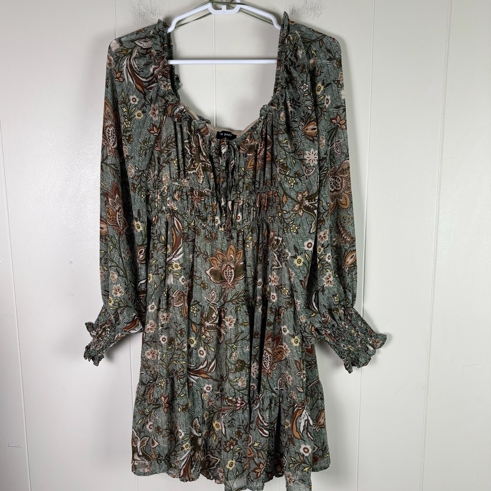Blu Pepper Ruffle Tiered Long Sleeve Dress L